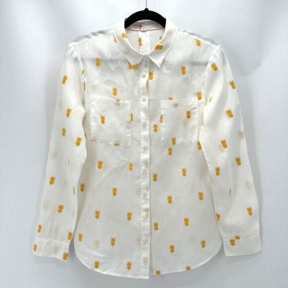 Boden White Button-Down Shirt with Yellow Pineapple Print